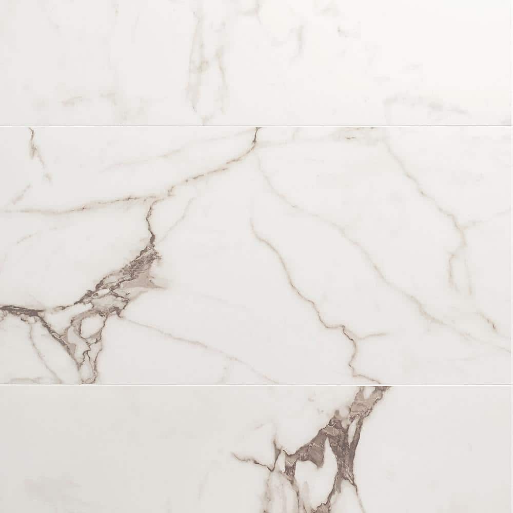 Statuario Venato 12" x 24" Polished Marble Look Porcelain Tile