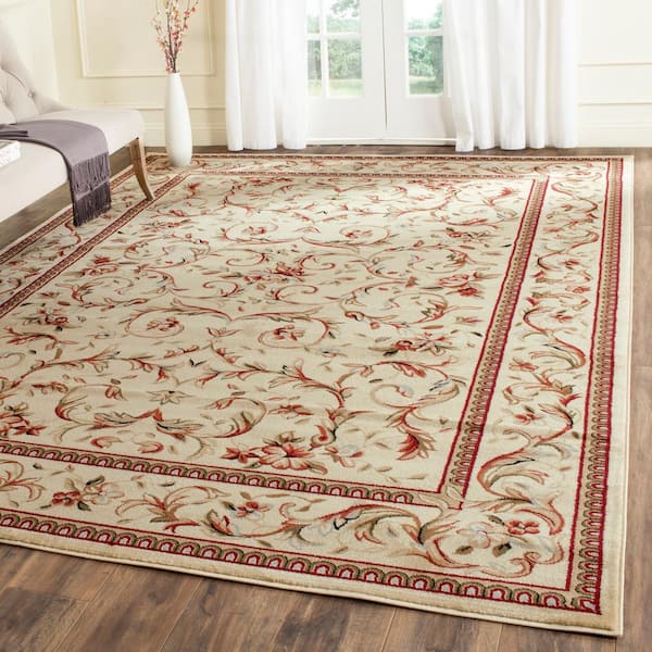 Lyndhurst Ivory/Ivory 12 ft. x 18 ft. Floral Border Area Rug