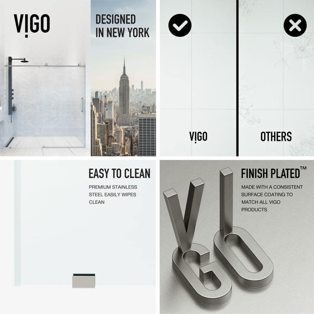 Elan 68-72" Stainless Steel Frameless Sliding Shower Door with Clear Glass