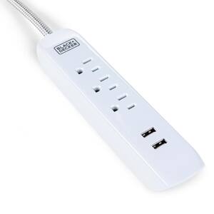 5 ft. 3 Grounded Outlets Cable Power Strip Extension Cord Surge Protector with 2 USB Charging Ports