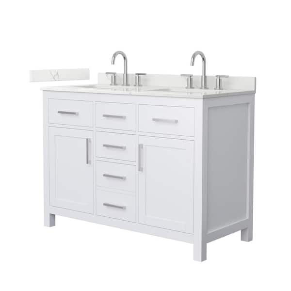 Beckett 48 in. Double Freestanding White Bath Vanity with Giotto Quartz Top (Assembled)