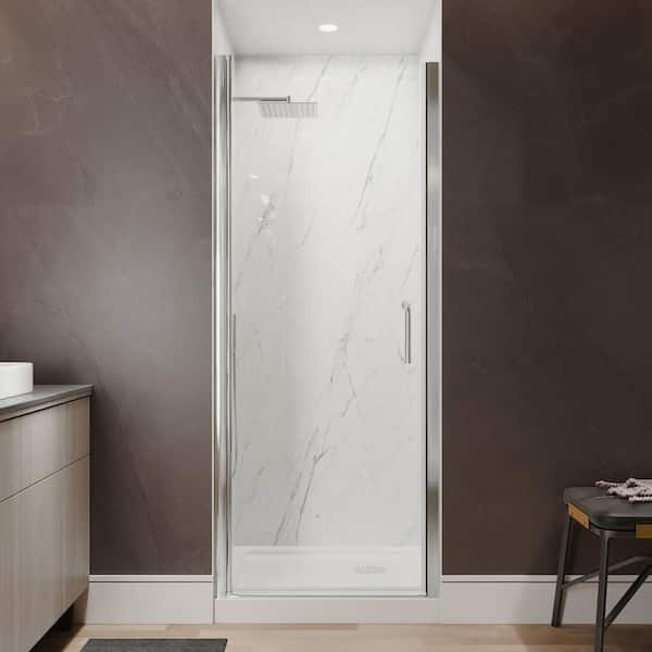 Victoria 32 to 34 in. W x 72 in. H Pivot Swing Frameless Shower Door in Chrome with Clear Glass