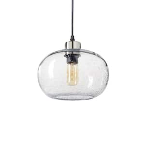 9 in. W x 6 in. H 1-Light Nickel Effervescent Hand Blown Glass Pendant Light with Clear Glass Shade