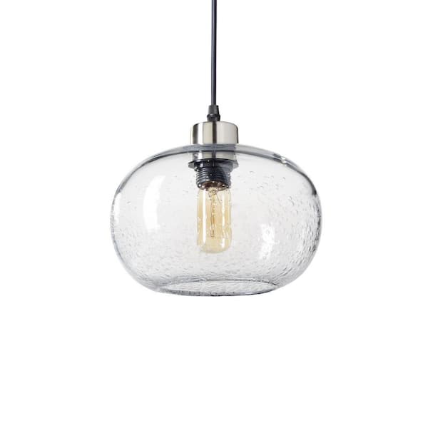 Casamotion 9 in. W x 6 in. H 1-Light Nickel Effervescent Hand Blown Glass Pendant Light with Clear Glass Shade