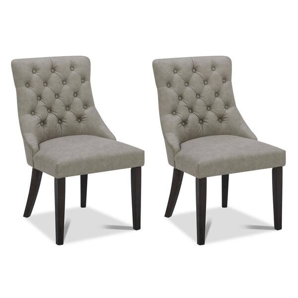 Spruce & Spring Minos Stone Gray Faux Leather Tufted Dining Chair (Set of 2)