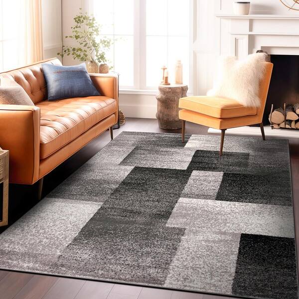 World Rug Gallery Contemporary Distressed Boxes Gray 7 ft. 10 in