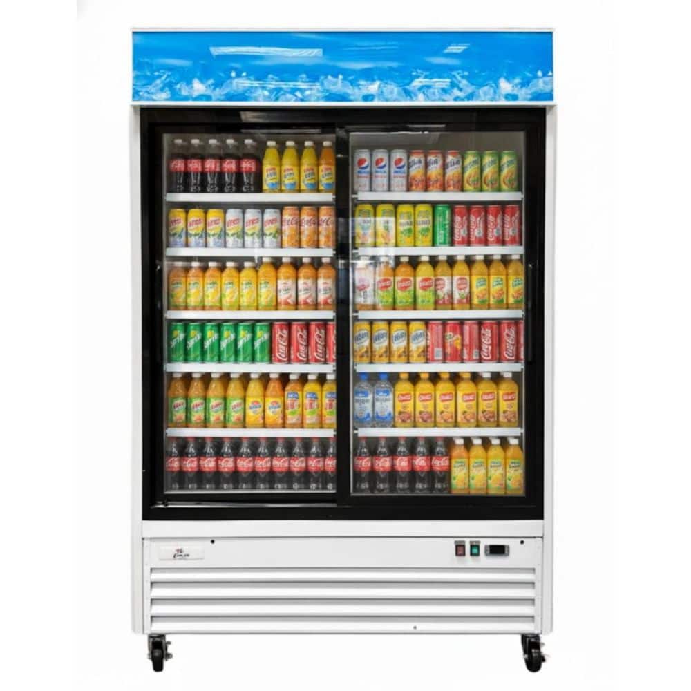 53 in. W 45 cu. ft. Commercial Refrigerator Merchandiser with 2-Sliding Glass Door in White Coated Steel