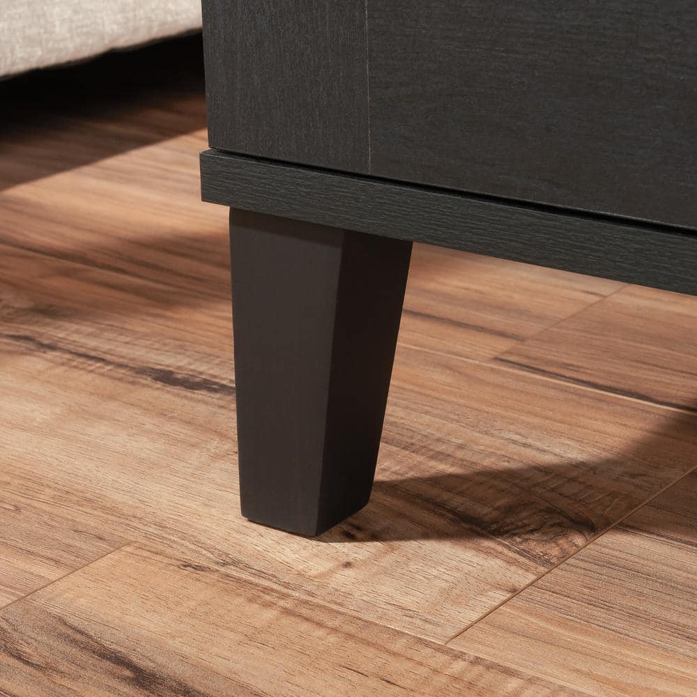 Raven Oak Rectangular Side Table with Storage and Rattan Insert