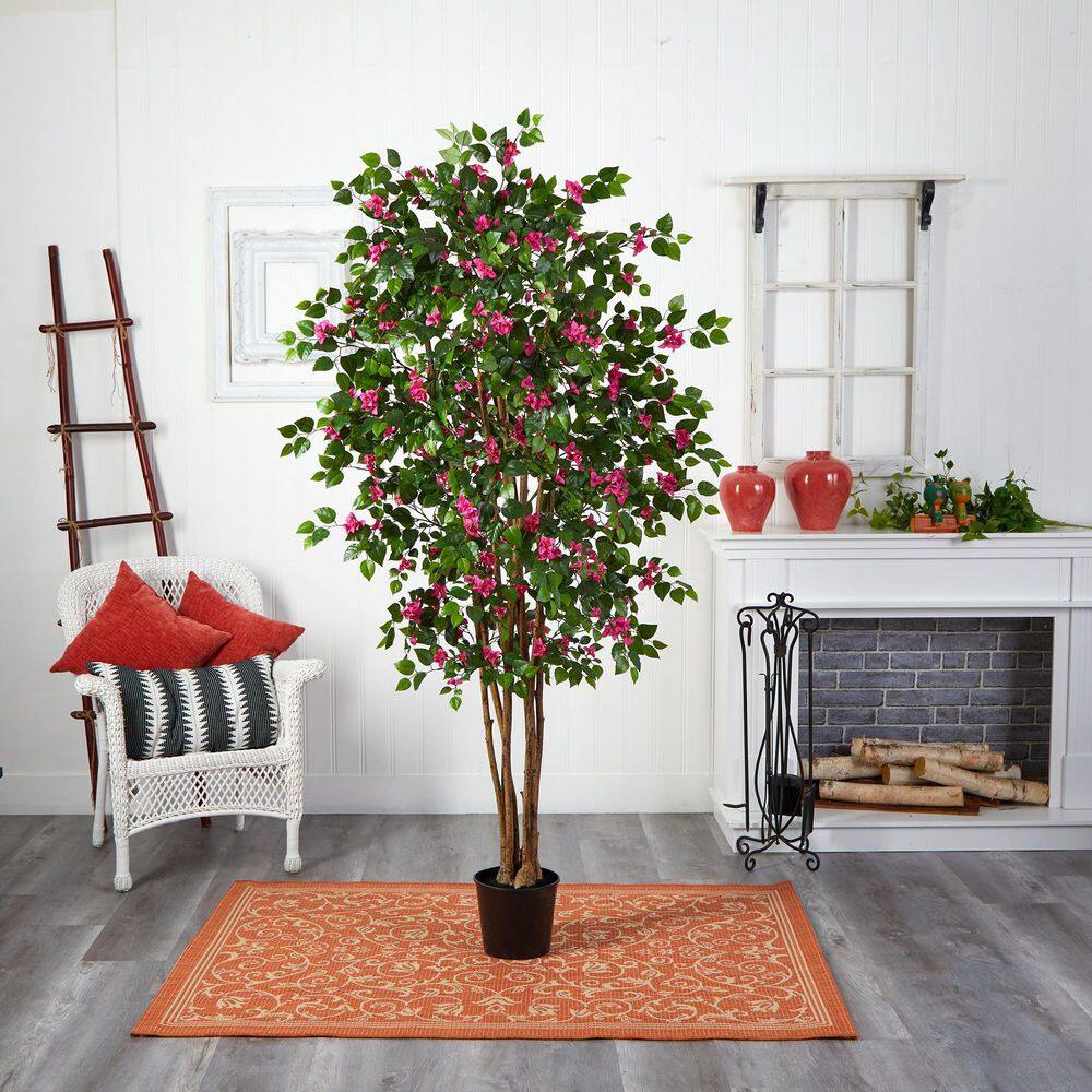 6-Foot Green and Pink Silk Bougainvillea Tree in Black Plastic Pot