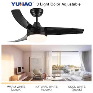 42 in. Dimmable Integrated LED Light Indoor Black Remote Flush Ceiling Fan with Black ABS Blade