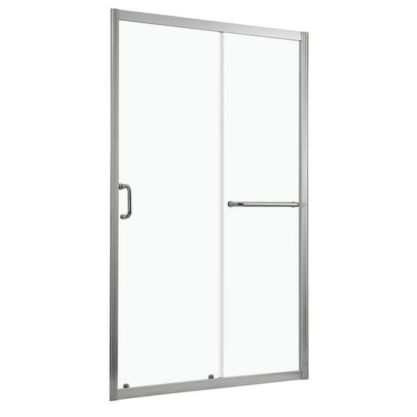 Coporesell 60 in. W x 72 in. H Single Sliding Framed Shower Door in Brushed Nickel Finish with Clear Glass