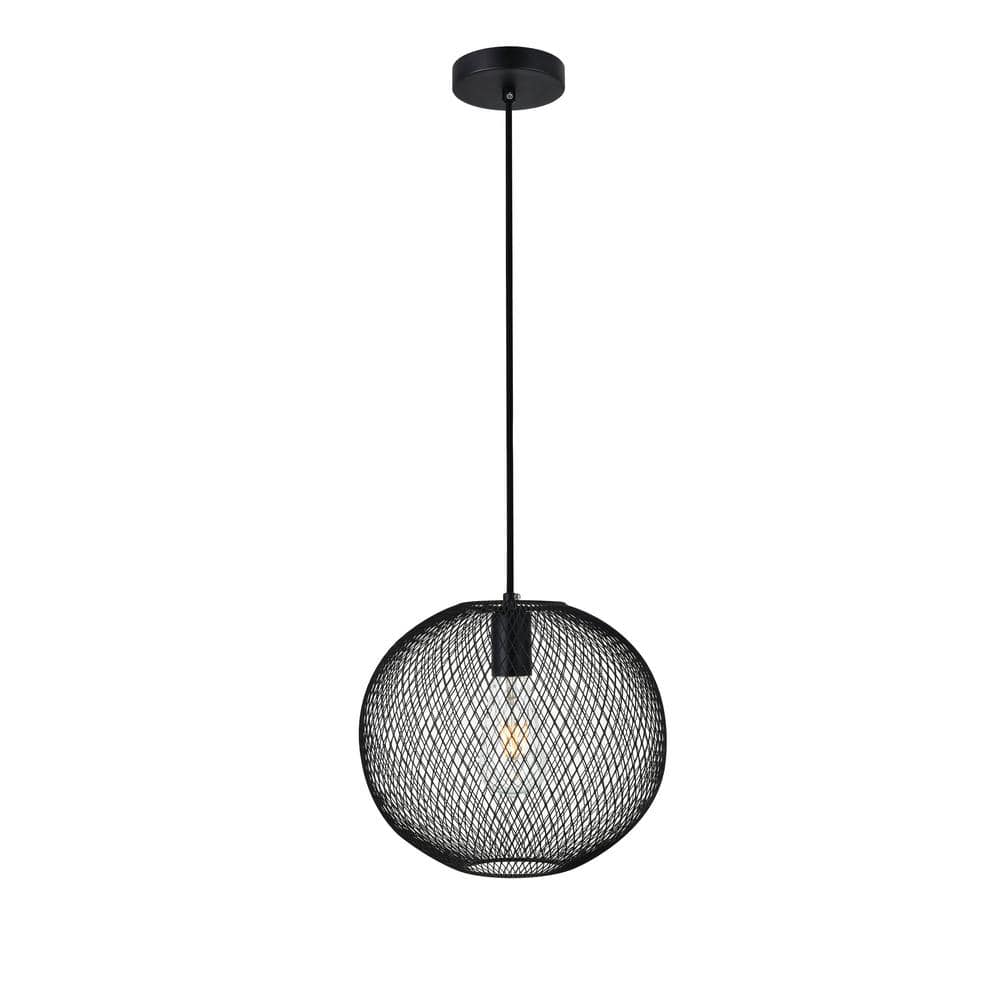 Timeless Home Kedgarr 1-Light Black Pendant with Black Mesh Shade