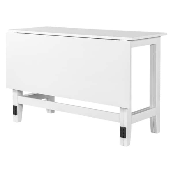 Unbranded 47 in. White Wood Extendable Rectangle Outdoor Dining Table with Drop Leaf for Garden, Dining Room, Backyard