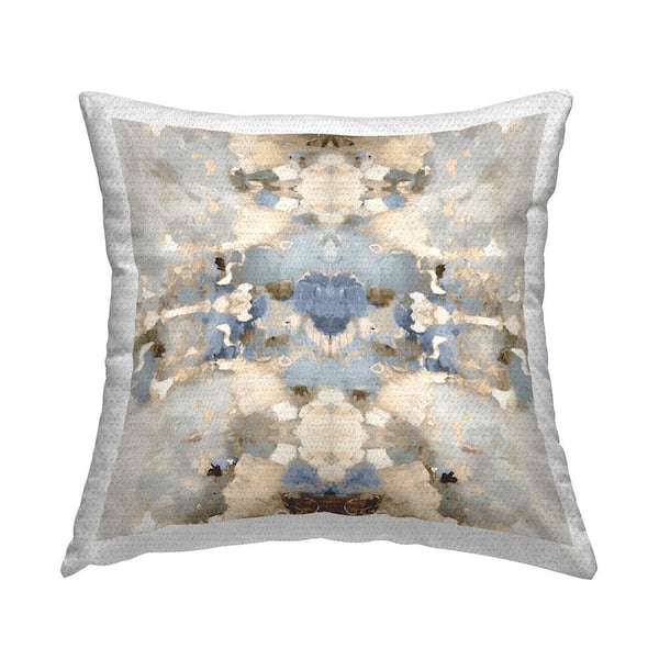Blue Boho Modern Pattern Beige Square Outdoor Throw Pillow