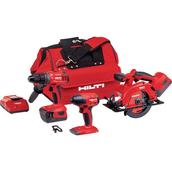 Hilti 22-Volt Lith-Ion Cordless 3 Tool Combo w/Keyless Chuck Hammer Drill Driver/Brushless Impact Driver/Circular Saw, and bag