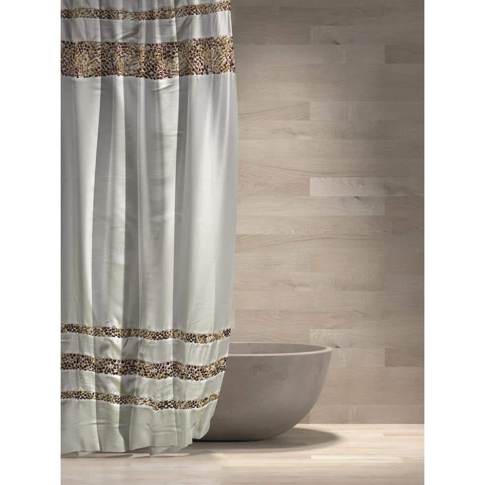 Brown and Beige Satin-Like Fabric Shower Curtain with Embroidered Tiles - 72" x 84"