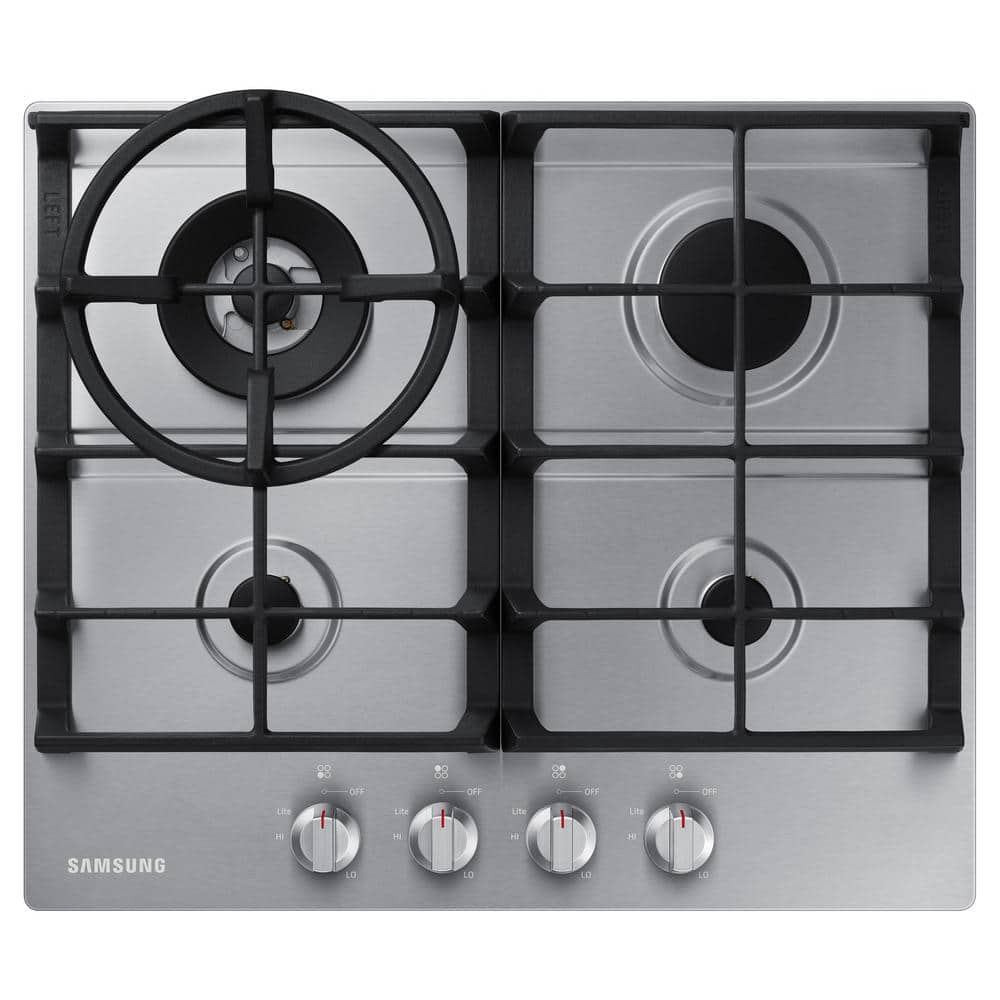 Samsung 24 in. Gas Cooktop in Stainless Steel with 4 Burners and Wok Grate, Silver