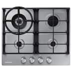 24 in. Gas Cooktop in Stainless Steel with 4 Burners and Wok Grate