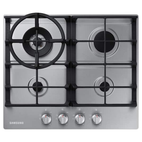 Samsung 24 in. Gas Cooktop in Stainless Steel with 4 Burners and Wok Grate