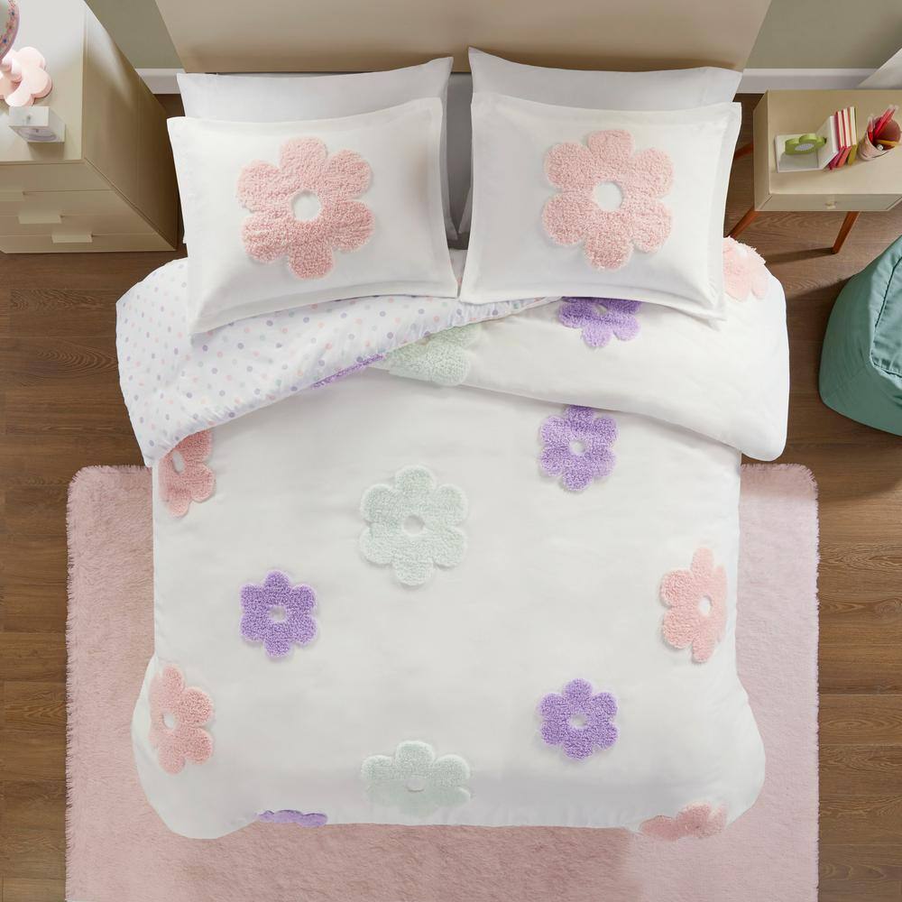 Full/Queen Multicolor Floral Chenille Kids Duvet Cover Set