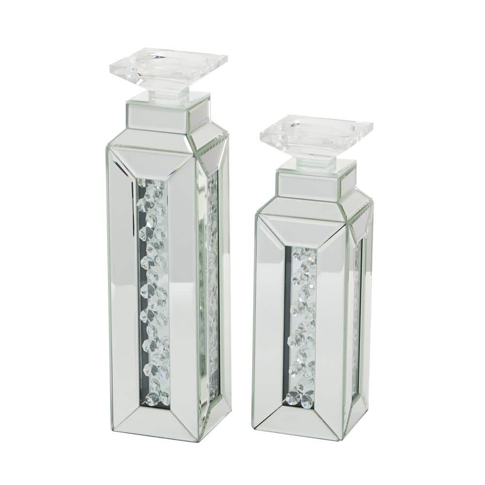 Silver Ceramic Candle Holders Set of 3 with Textured Base