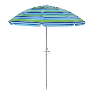 7 ft. Heavy-Duty Market Outdoor Umbrella with Tilt Mechanism, Blue and Green Stripes