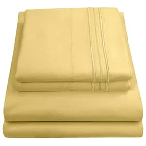 1800 Series 4-Piece Yellow Solid Color Microfiber RV Short Queen Sheet Set