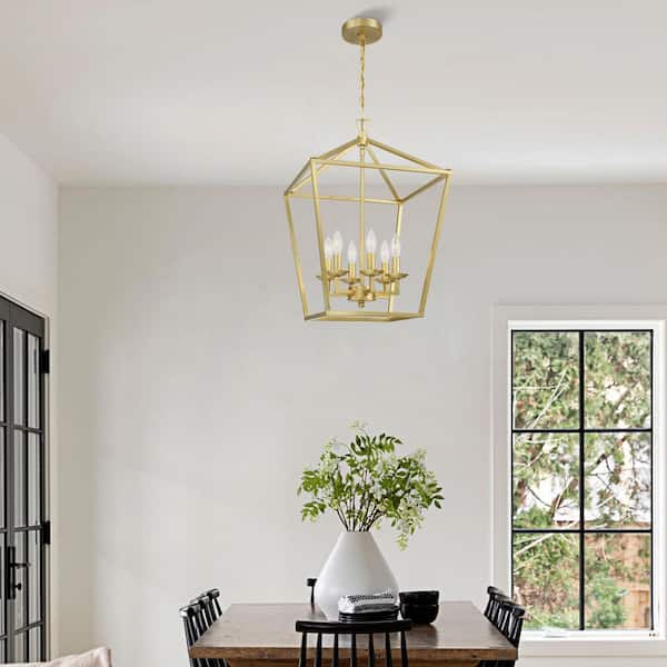 Wistaria‌ 6-Light Copper Gold Chandelier Lights with Caged Metal Shade for Indoor, Chain Hanging with E12 Lamp Holder