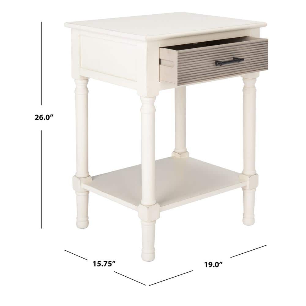 Farmhouse Chic Distressed White and Greige Wood Accent Table with Storage