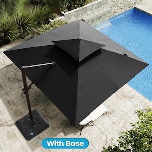 11 ft. x 11 ft. Double Top Cantilever Tilt Patio Umbrella in Black with 220 lbs. Base Stand