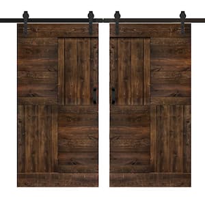 S Series 84 in. x 84 in. Kona Coffee Finished DIY Solid Wood Double Sliding Barn Door with Hardware Kit