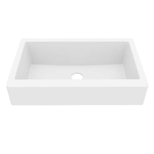 Retrofit Farmhouse/Apron-Front Quartz Composite 34 in. Single Bowl Kitchen Sink in White