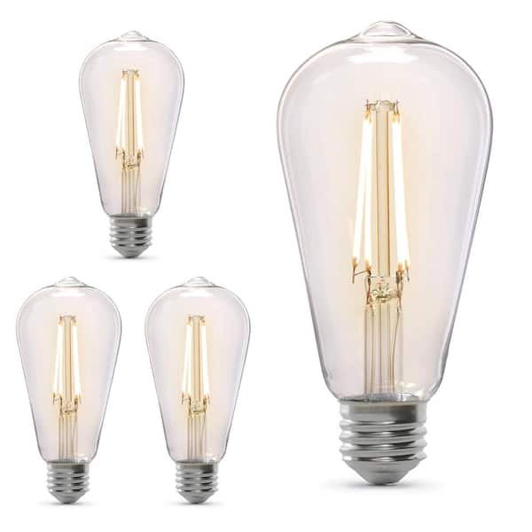 Feit Electric 60-Watt Equivalent ST19 Straight Filament Dusk to Dawn Clear Glass E26 Vintage Edison LED Light Bulb, Daylight (4-Pack)