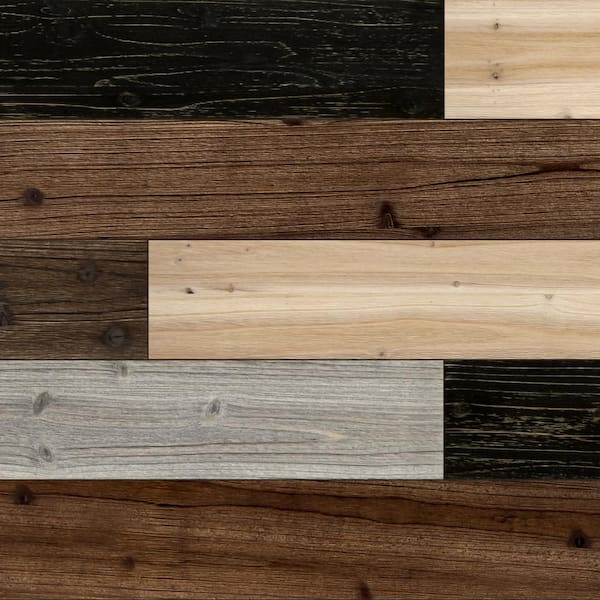sunwings 1/3 in. x 4.75 in. x 47.25 in. Mixed Dark Solid Barn Wood Wall Planks Decorative Wall Paneling (15.4 sq. ft./10-Pack)