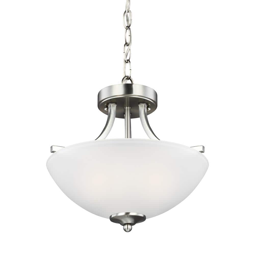 Geary Brushed Nickel 13" Transitional Bowl Pendant with Satin Etched Glass