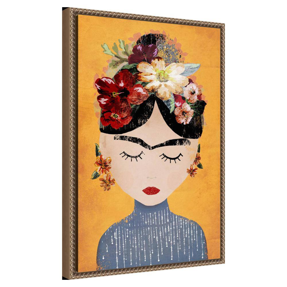 Frida Kahlo Yellow Floral Framed Canvas Wall Art 16 x 23-in