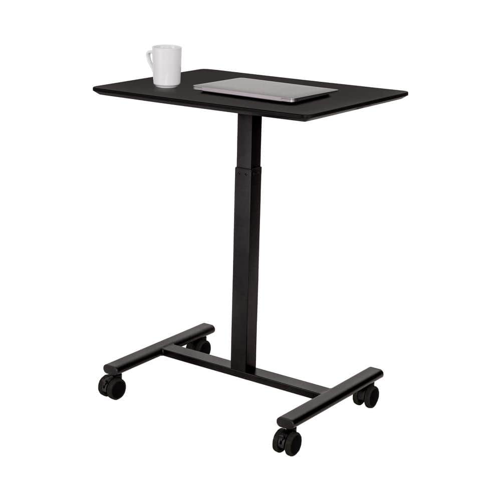 Black Adjustable Height Mobile Rolling Laptop Desk with MDF Top