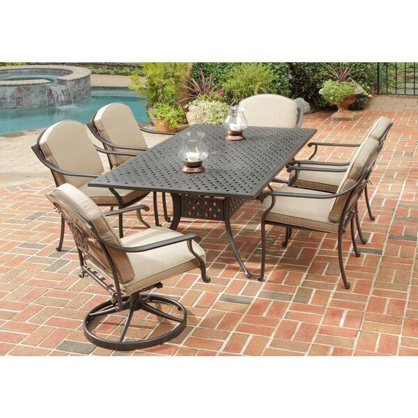 Home Styles Covington 7-Piece Patio Dining Set with Antique Gold Cushions (4 Stationary/2 Swivel)