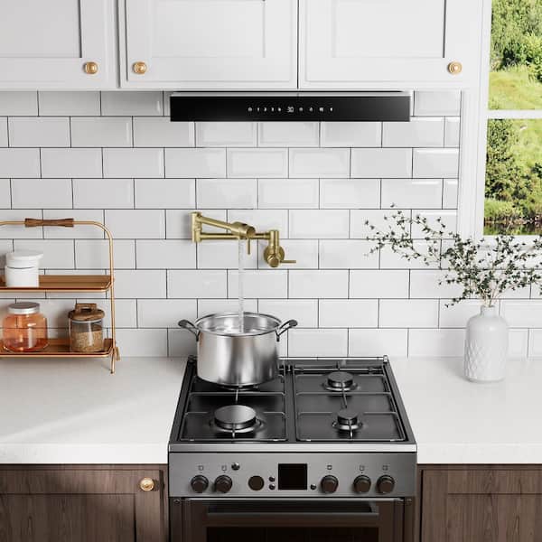 Single Hole 2-Handles Pot Filler Wall Mount Kitchen Pot Filler Faucet in Brushed Gold