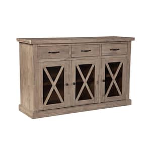 Newberry Weathered Natural Wood 58 in. W Sideboard with Solid Wood, Drawers