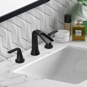 8 in. Widespread Double Handle 1.5GPM 8-Inch Widespread Three-Hole Split Waterfall Bathroom Faucet in Matte Black
