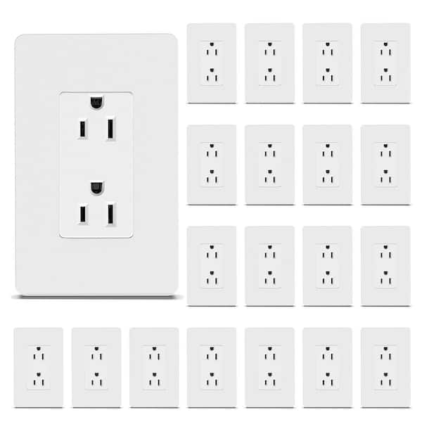 Lukyamzn 15A Decorator Receptacle Outlet with Wall Plate, Non-Tamper-Resistant, UL Listed in Matte White - (20-Pack)