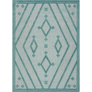 Sila Mali Moroccan Tribal Teal 7 ft. 10 in. x 10 ft. 6 in. Flat-Weave Indoor/Outdoor Area Rug