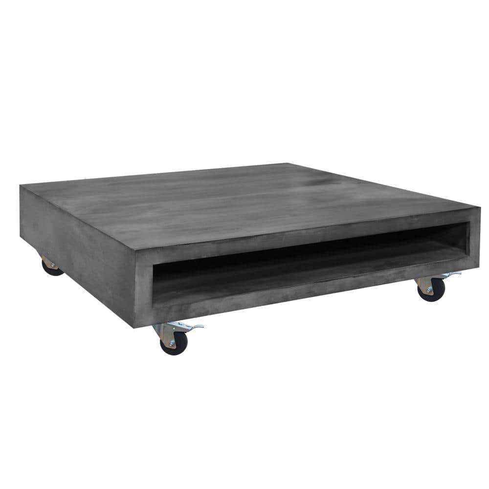 THE URBAN PORT 48 in. Grey Square Mango Wood Coffee Table with Casters and Open Storage