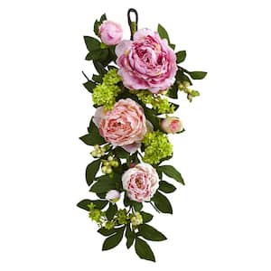 24 in. Artificial Mixed Peony and Hydrangea Teardrop