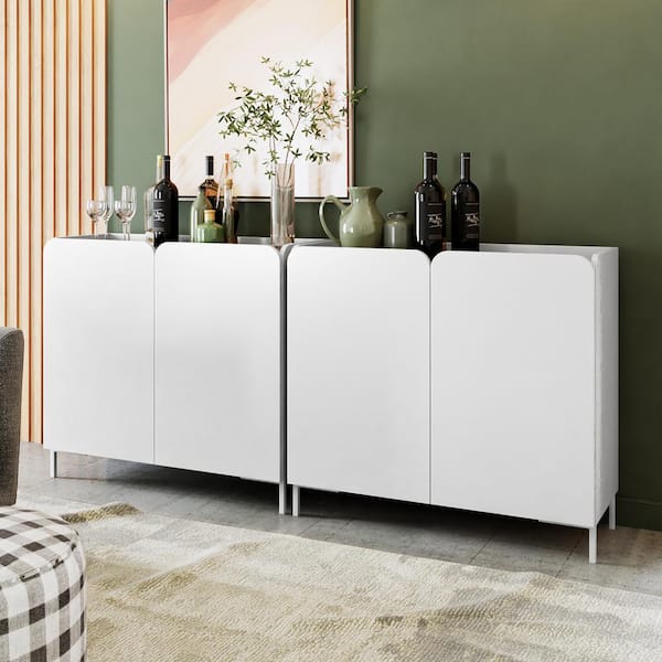 Teamson Kids Bogardus White Mid-Century Modern 31.88 in. H Accent Storage Cabinet with 4 Shelves (Set of 2)