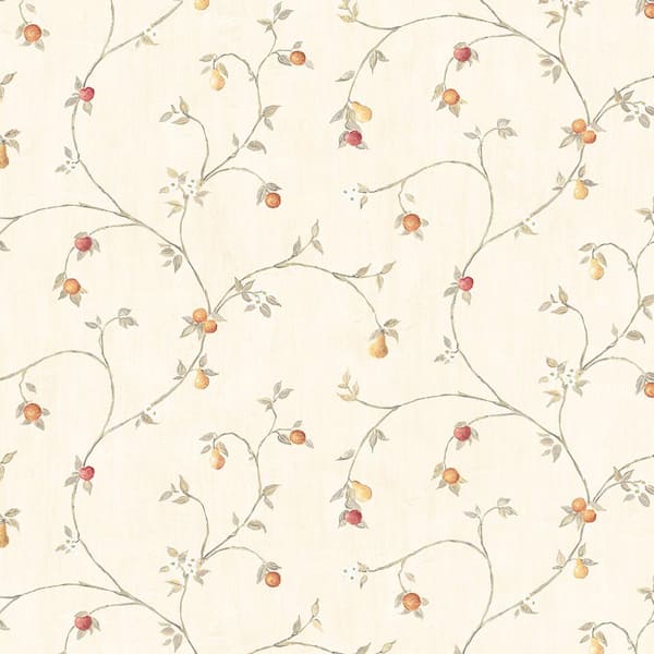 COUNTRY RED BERRIES TRAILING ON BEIGE WALLPAPER-1 DOUBLE ROLL 