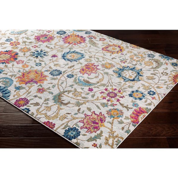 Kassandra Light Grey 5 ft. 3 in. x 7 ft. 3 in. Floral Area Rug
