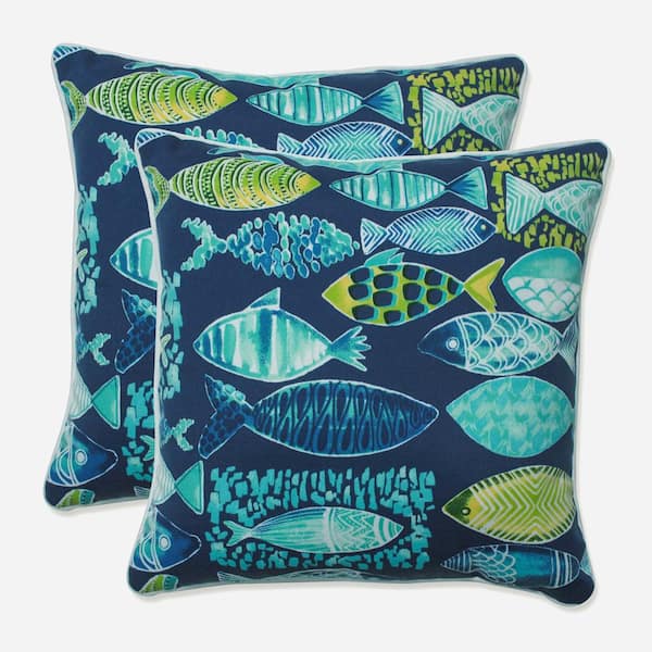 Pillow Perfect Tropical Blue Square Outdoor Square Throw Pillow 2-Pack