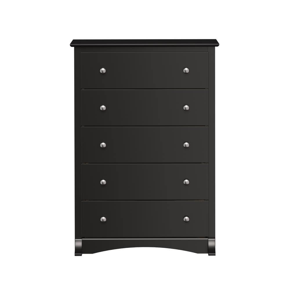 Black 5-Drawer Tall Chest with Silver Knobs